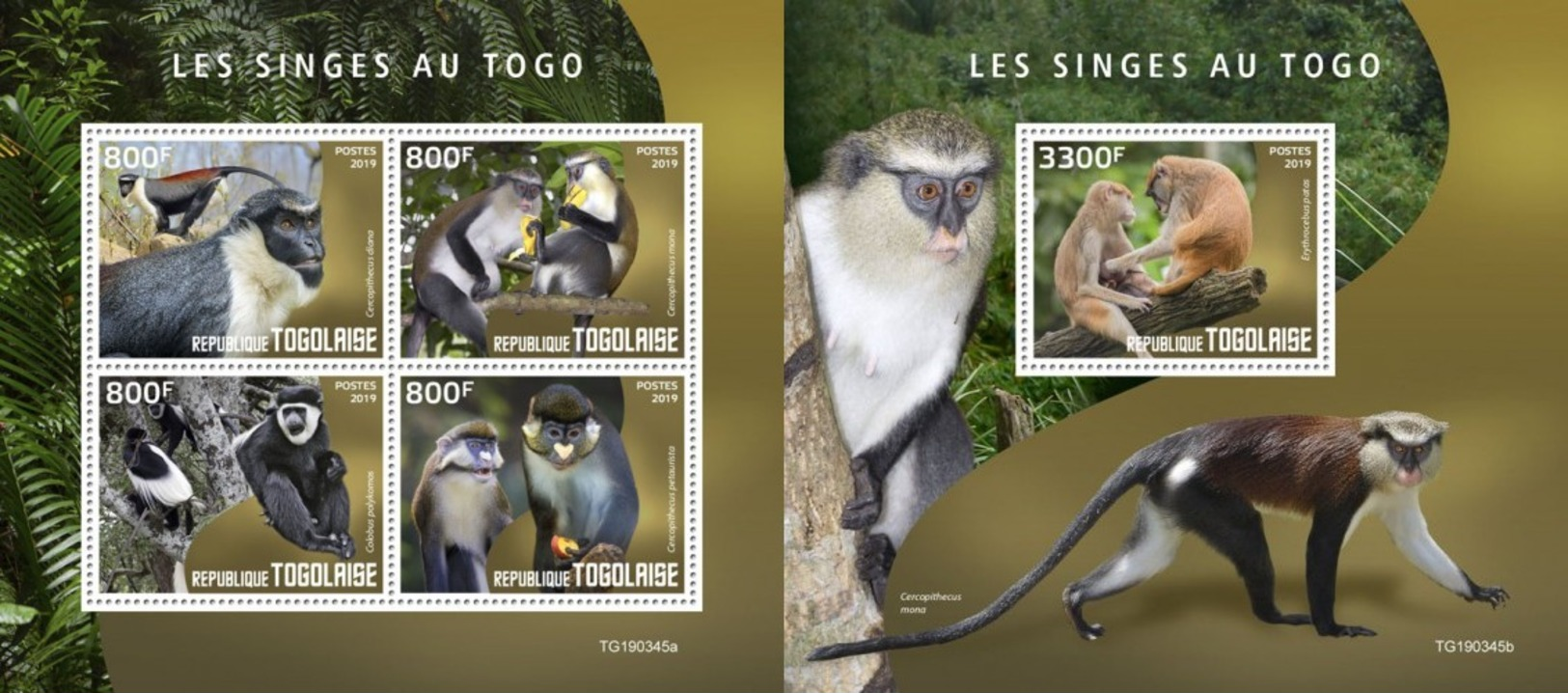 Z08 TG190345ab TOGO 2019 Monkeys In Togo MNH ** Postfrisch - Togo (1960-...)