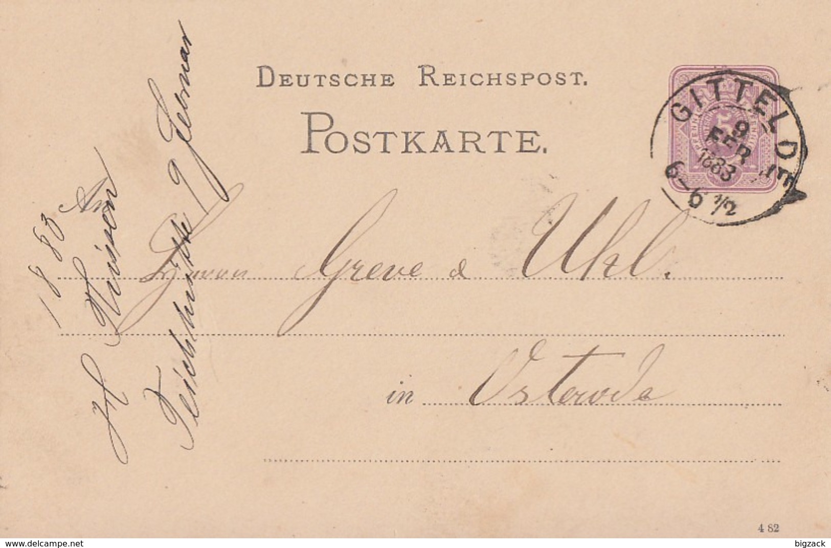 DR Ganzsache K2 Gittelde 9.2.1883 Gel. Nach Osterode - Cartas & Documentos