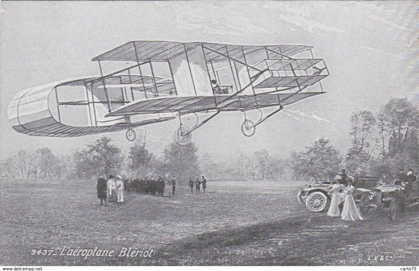 Aviation - Avion Biplan Blériot - Automobile - Editeur L. V.  N° 3437 - Publicité Magasin "Au Marché De Bercy" Paris - ....-1914: Précurseurs