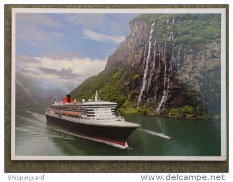 CUNARD QUEEN MARY 2 (QM2) AT GEIRANGER - OFFICIAL CARD - Steamers