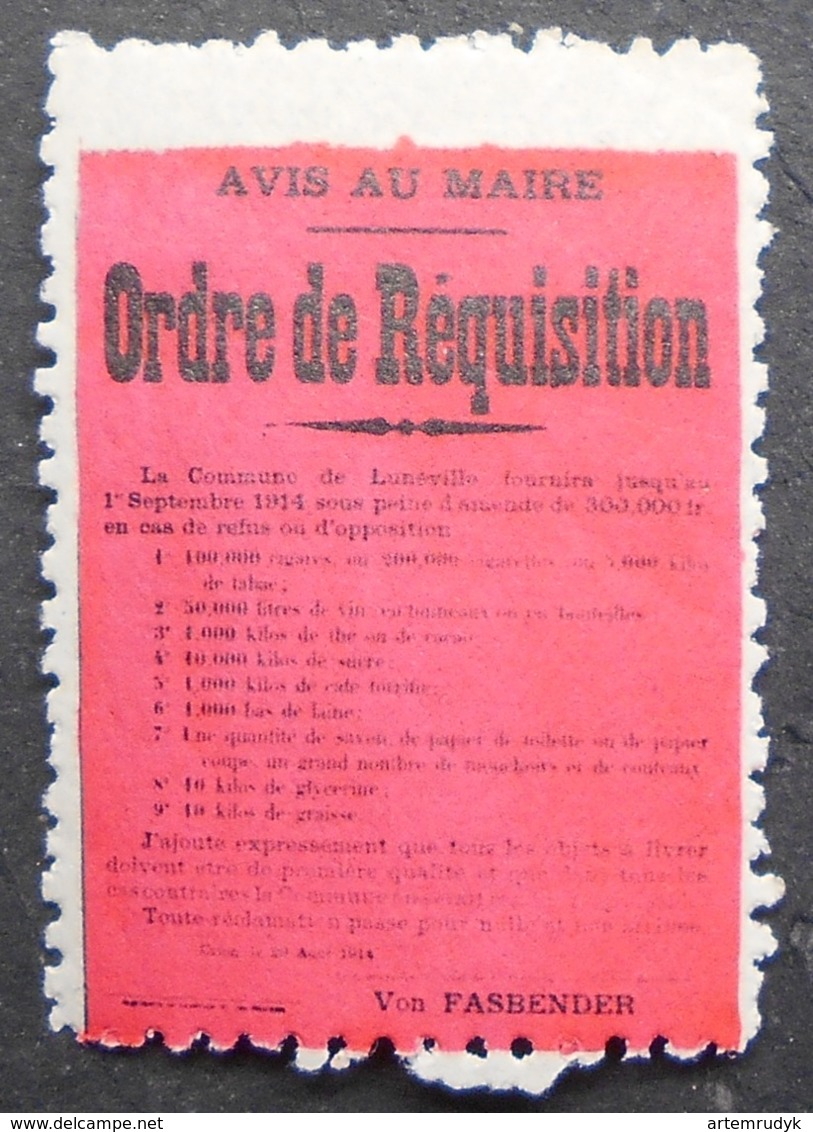 France 1916 Vignette Militaire Delandre Ordre De Reqisition - Vignettes Militaires