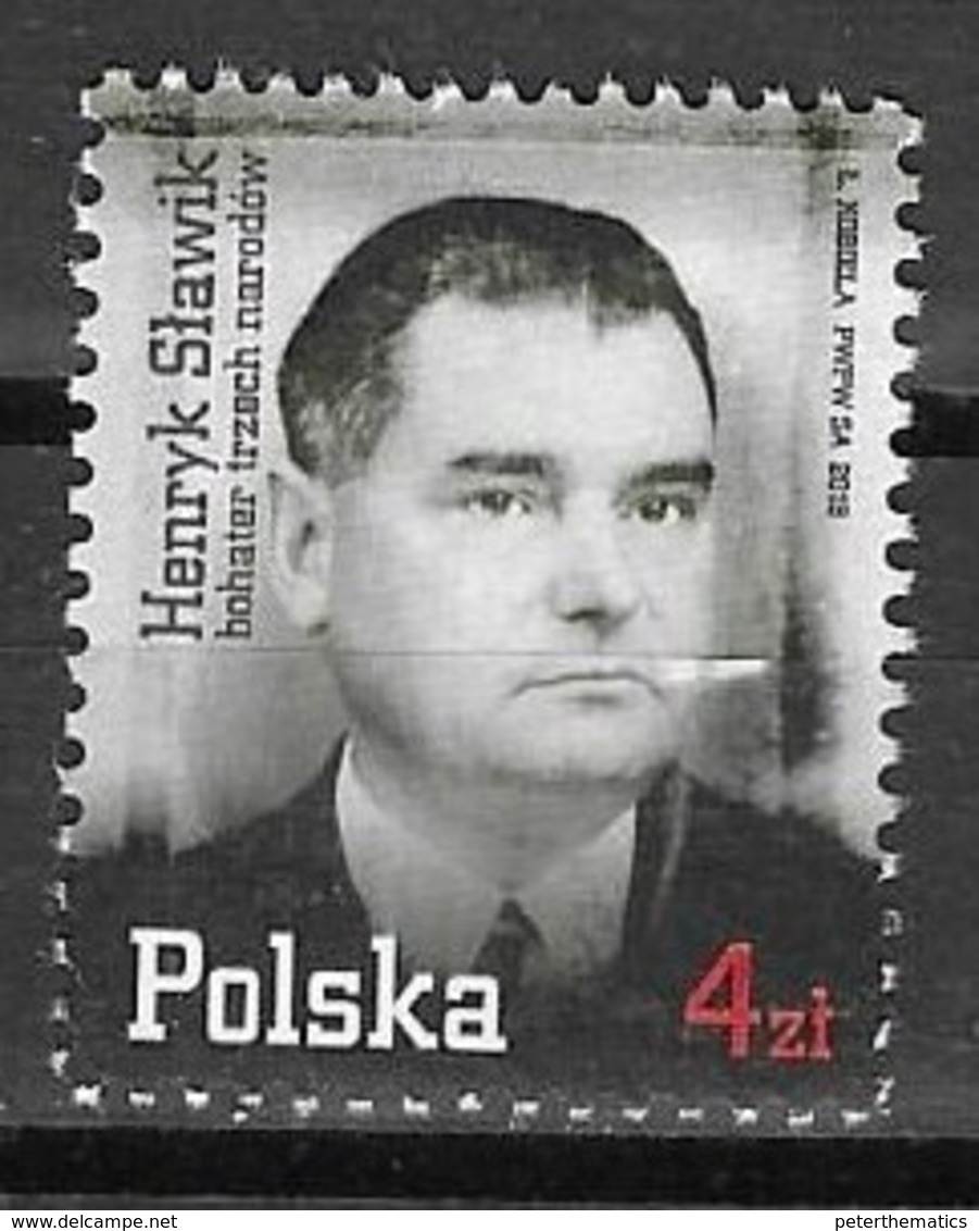 POLAND, 2019, MNH, HENRYK SLAWIK, WWII, DIPLOMATS, POLITICIANS, SAVIOUS OF JEWS IN WWII,1v - WW2