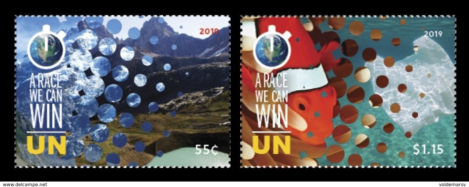 United Nations (New York) 2019 Mih. 1718/19 Climate Change. Mountains. Fauna. Fishes MNH ** - Ungebraucht