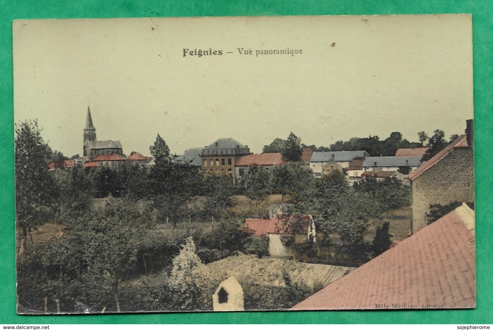 Feignies (59) Vue Panoramique 2scans (carte Ancienne Colorisée Glacée Rare) - Feignies