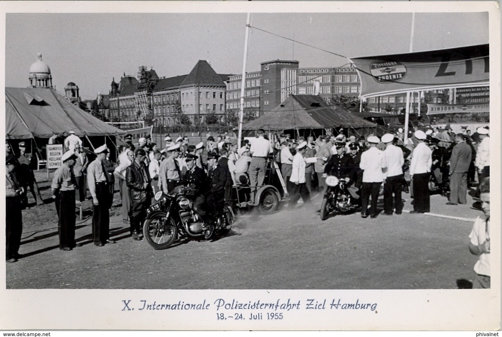 1955 TARJETA POSTAL NO CIRCULADA , X INT. POLIZEISTERNFAHRT ZIEL HAMBURG , POLICIA , POLICE , MOTOCICLETA , MOTORCYCLE - Policia – Gendarmería