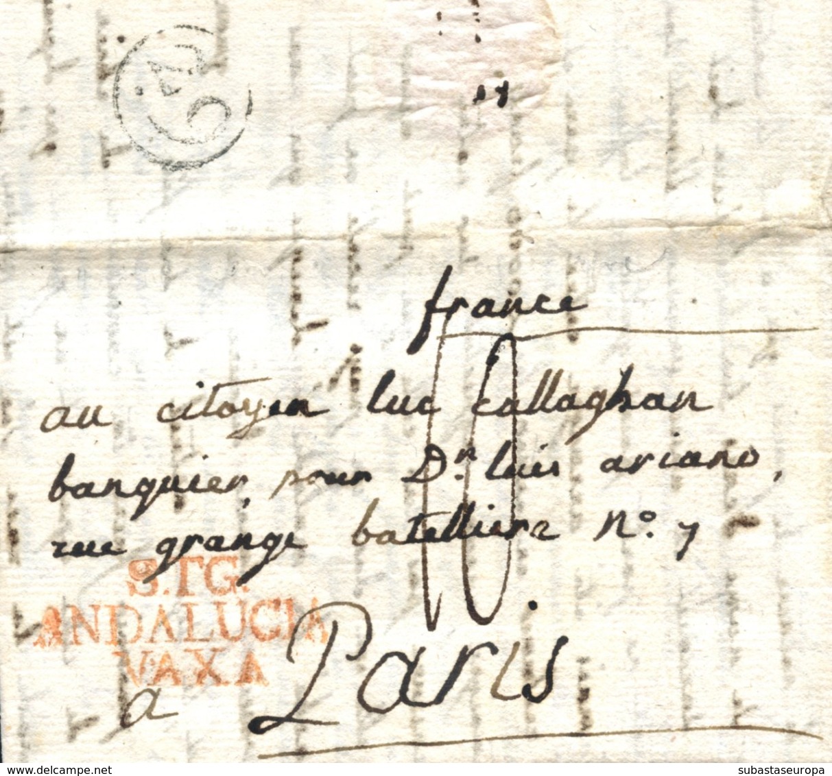 D.P. 25. 1829 (28 JUN). Carta De Trigueros A París. Marca P.E. 1R. Porteo '10'. Rara. - ...-1850 Prefilatelia