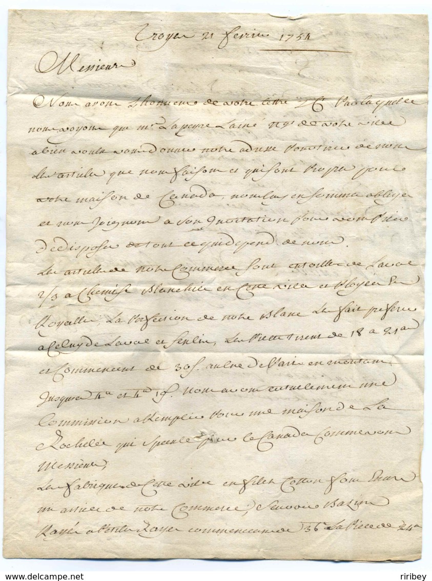 Lettre De Troyes ( Manuscrit Lenain N°1 )  / Dept 9 De L'aube / 1754 - 1701-1800: Précurseurs XVIII