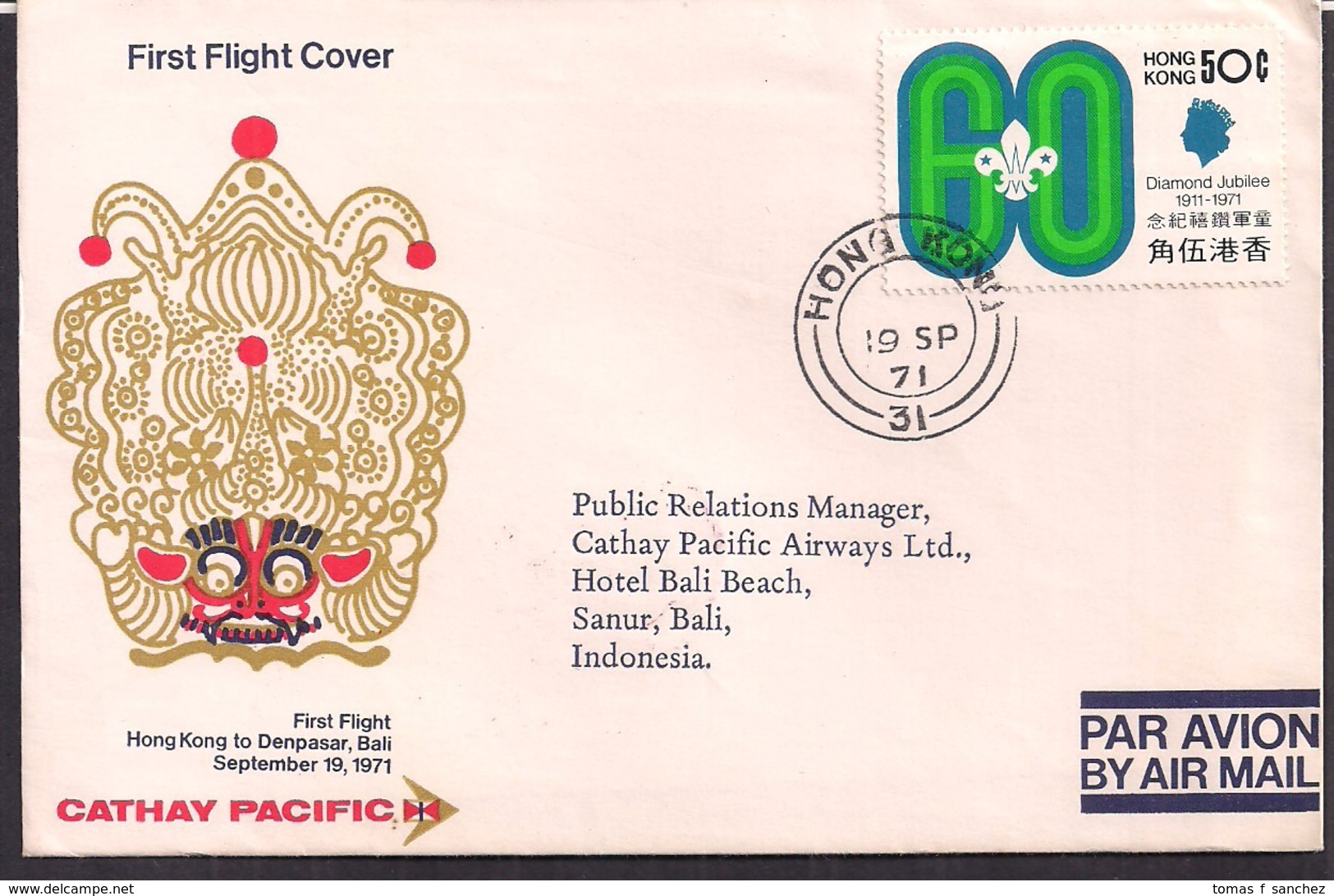 Hong Kong - 1971 - Lettre - First Fligth Cover - Cathay Pacific - Diamond Jubilee - Covers & Documents