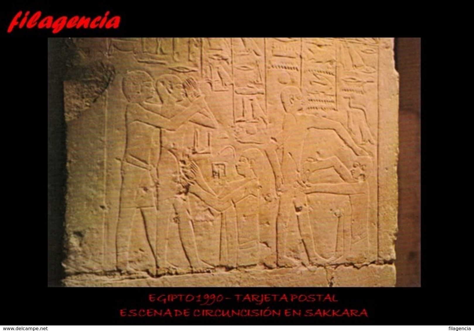 TRASTERO. EGIPTO. TARJETAS POSTALES. TARJETA POSTAL 1990. ESCENA DE CIRCUNCISIÓN EN SAKKARA. JEROGLÍFICOS EGIPCIOS - Pirámides