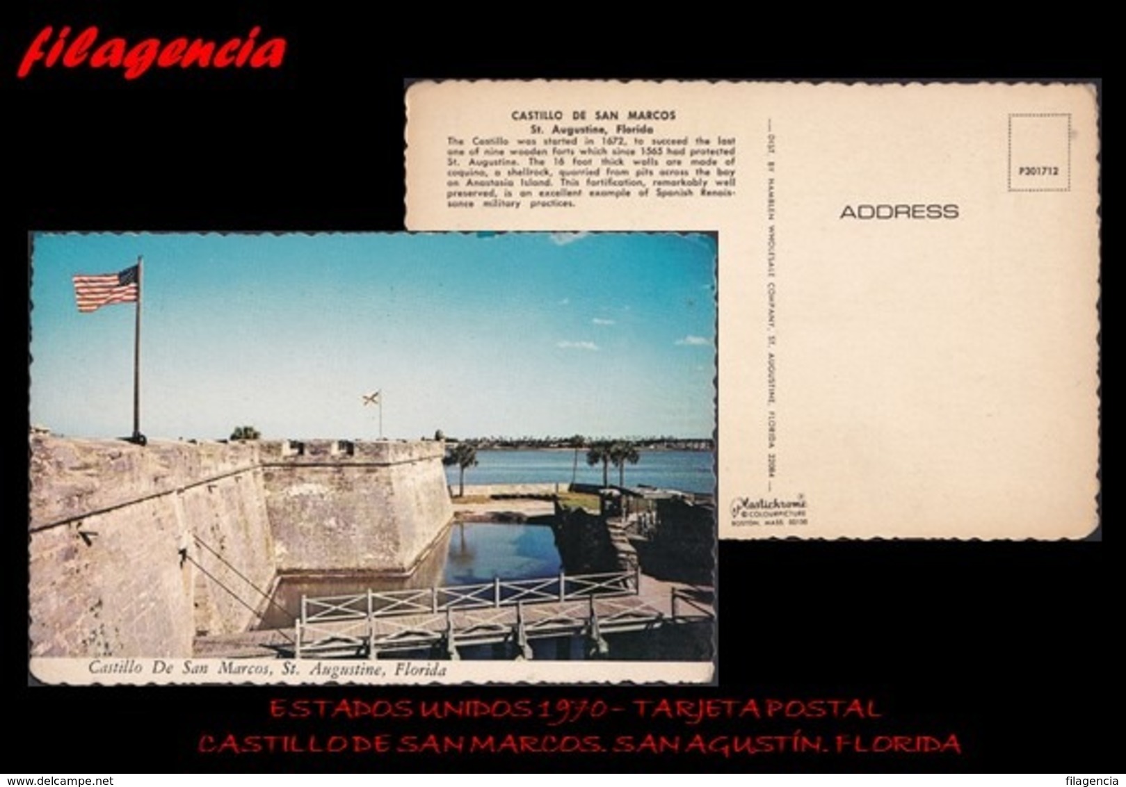 TRASTERO. ESTADOS UNIDOS. TARJETAS POSTALES. TARJETA POSTAL 1970. CASTILLO DE SAN MARCOS EN SAN AGUSTÍN - St Augustine