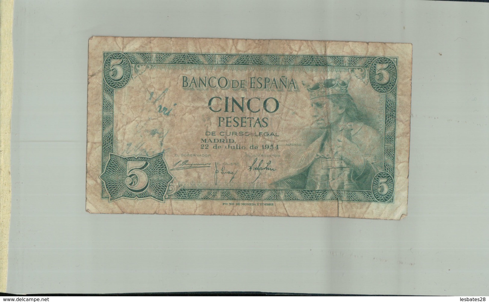 Billet De Banque  BANQUE ESPAGNE  5 Pesetas  1954  Sept 2019  Alb Bil - 5 Peseten