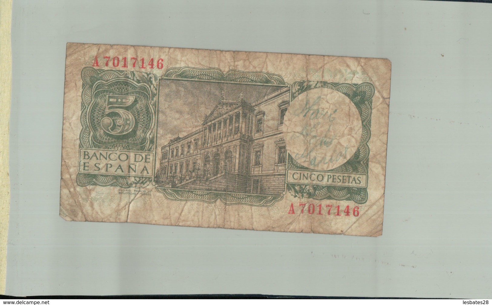 Billet De Banque  BANQUE ESPAGNE  5 Pesetas  1954  Sept 2019  Alb Bil - 5 Peseten