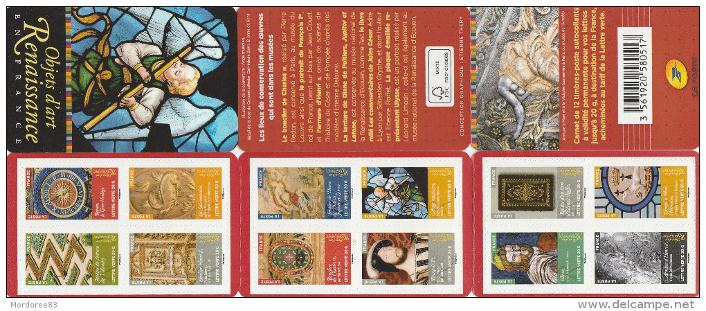 FRANCE 2014 CARNET 12 TIMBRES NEUF OBJETS D ART RENAISSANCE EN FRANCE BC 1011 - - Commemorrativi