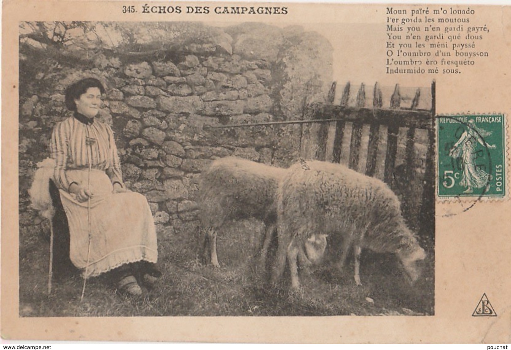 F21- 46) ECHOS DES CAMPAGNES - BERGERE AVEC MOUTONS AVEC POEME EN PATOIS - Otros & Sin Clasificación