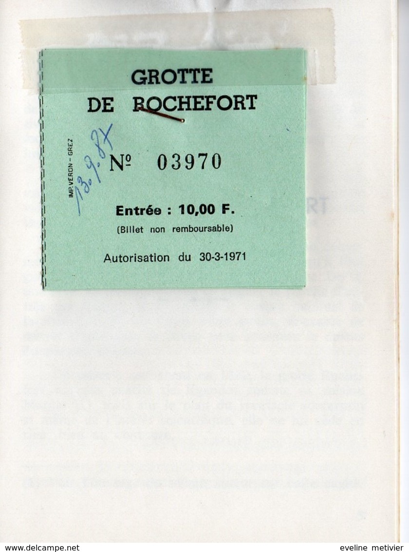 TICKET ENTRÉE LA GROTTE ROCHEFORT ST PIERRE SUR ERVE - SAULGES MAYENNE 53 - Tickets D'entrée