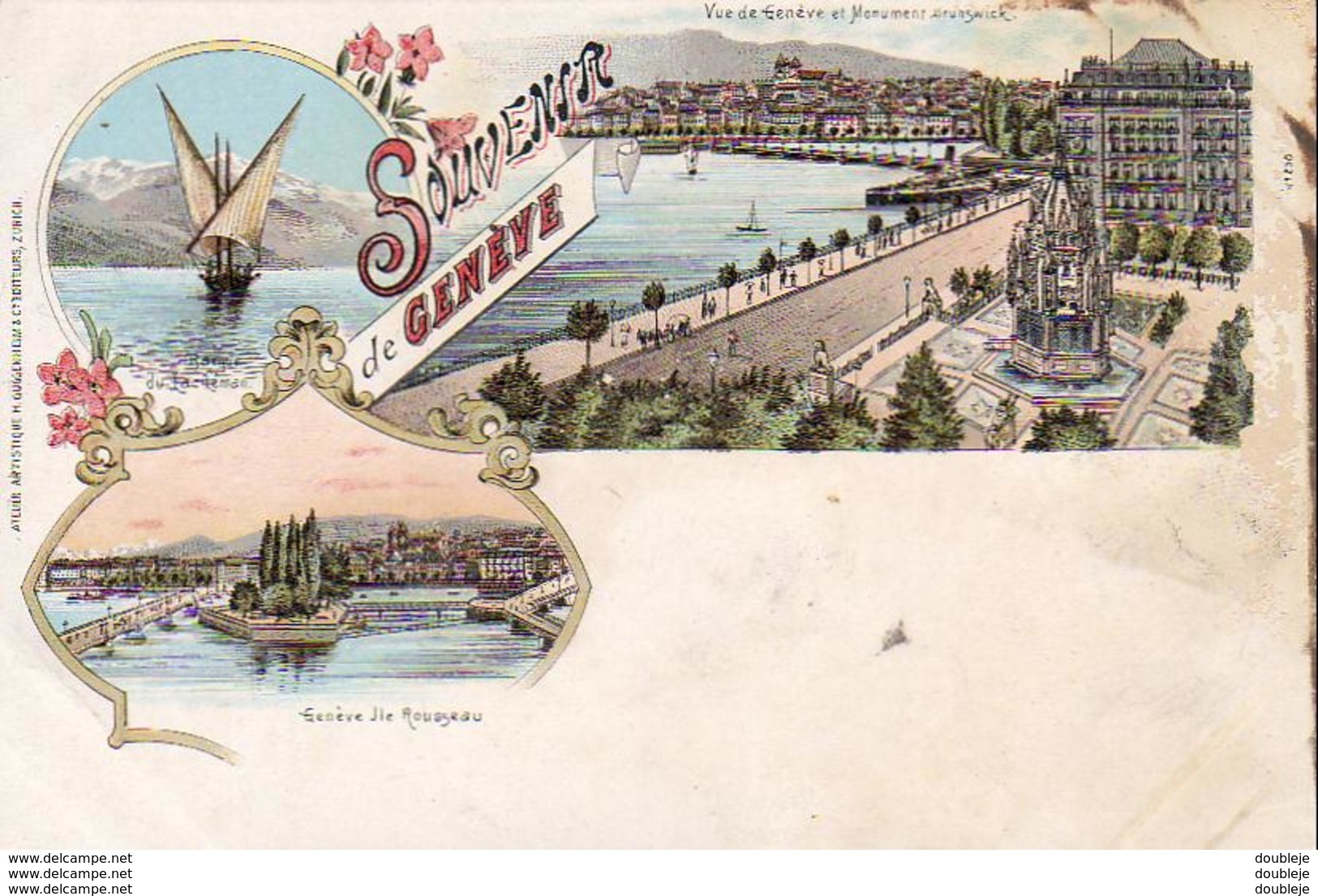 SUISSE GE GENÈVE Souvenir De Genève ...........  Carte Précurseur Litho    édit: Guggenheim - Genève