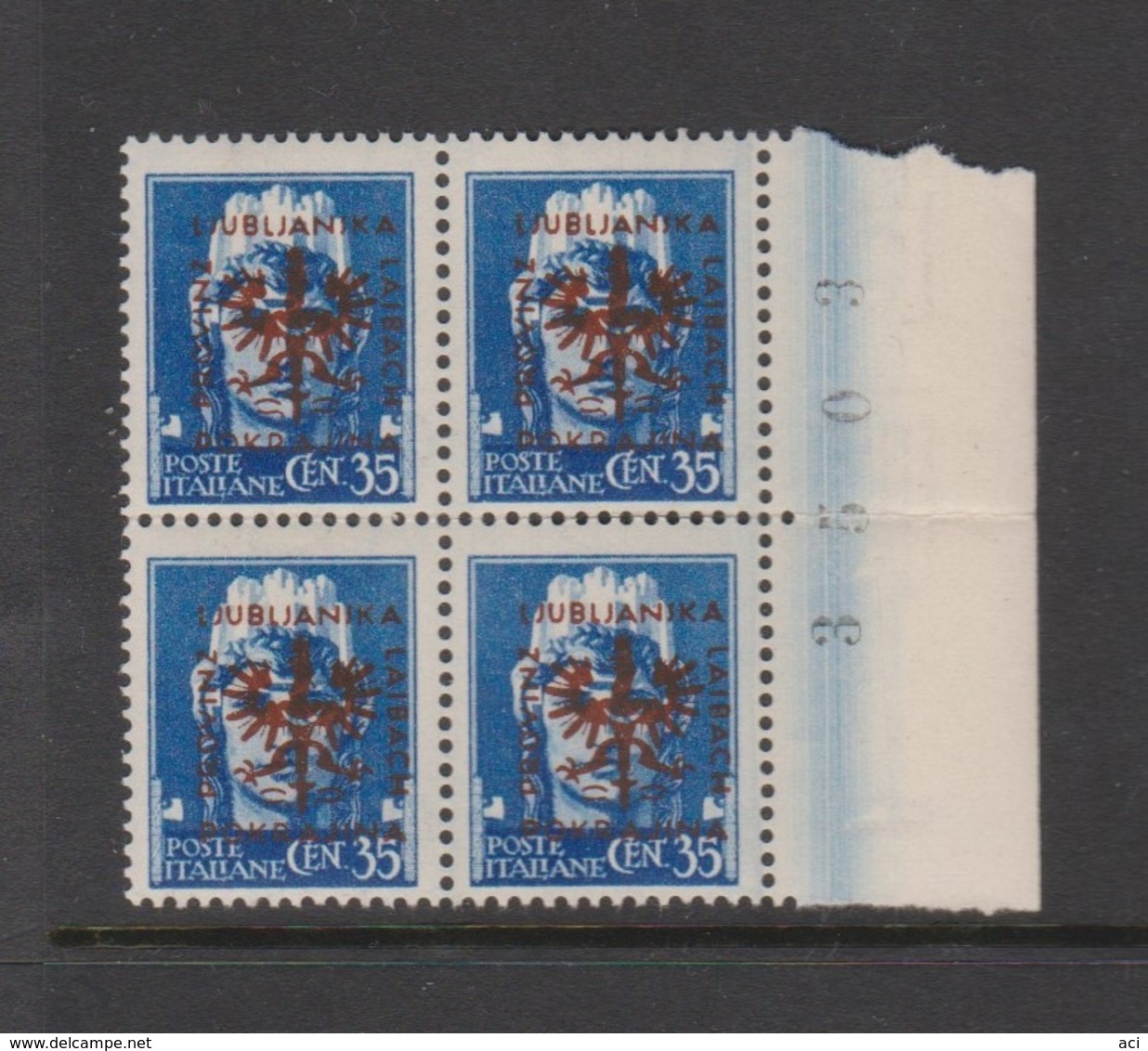 Lubiana German Occupation  S 7 1944  35c Blue Block 4 ,mint Never Hinged, - Lubiana