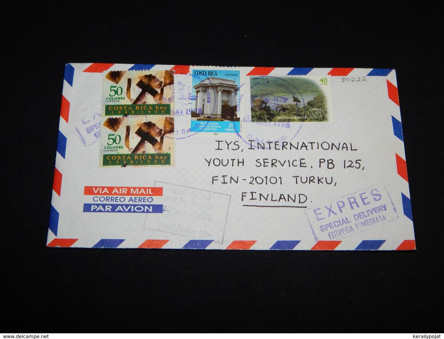 Costa Rica 1998 Air Mail Express Cover To Finland__(L-30222) - Costa Rica