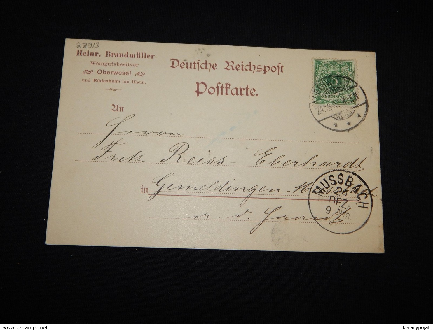 Germany 1897 Oberwesel Heinr. Brandmuller Business Card__(L-28913) - Covers & Documents