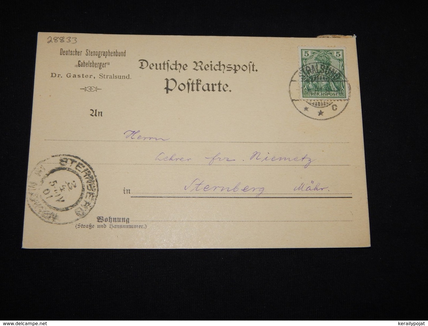 Germany 1901 Stralsund Gabelsberger Business Card__(L-28833) - Briefe U. Dokumente