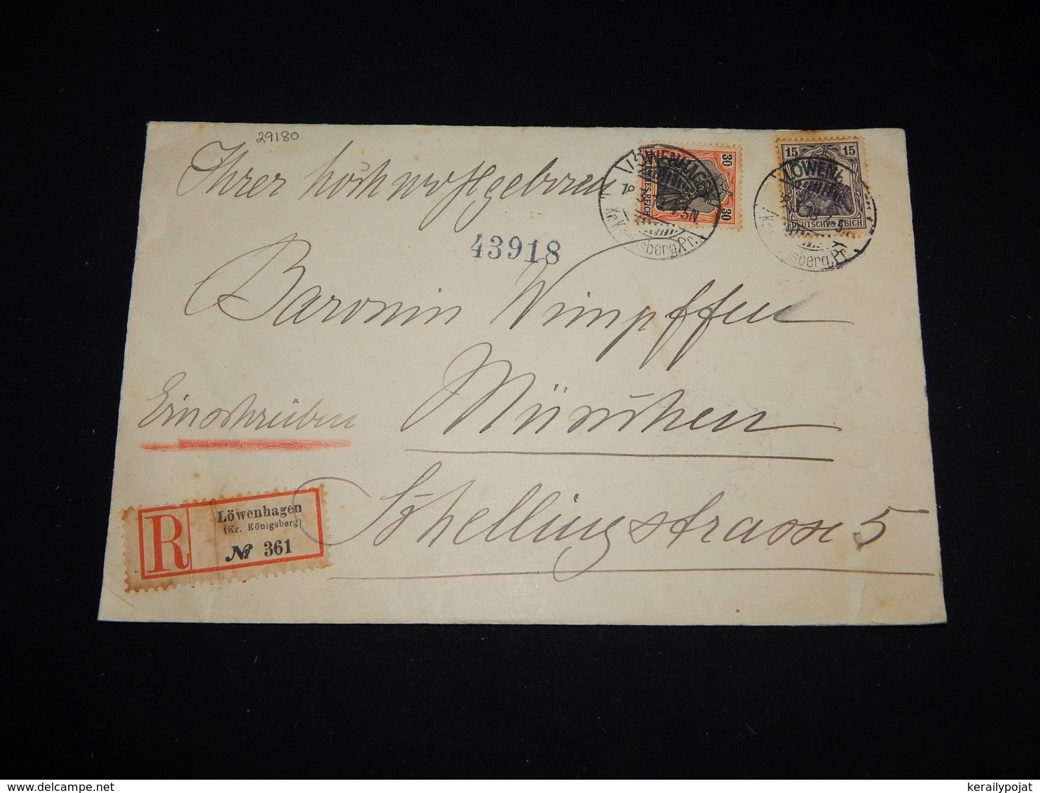 Germany 1918 Löwenhagen Registered Cover__(L-29180) - Lettres & Documents