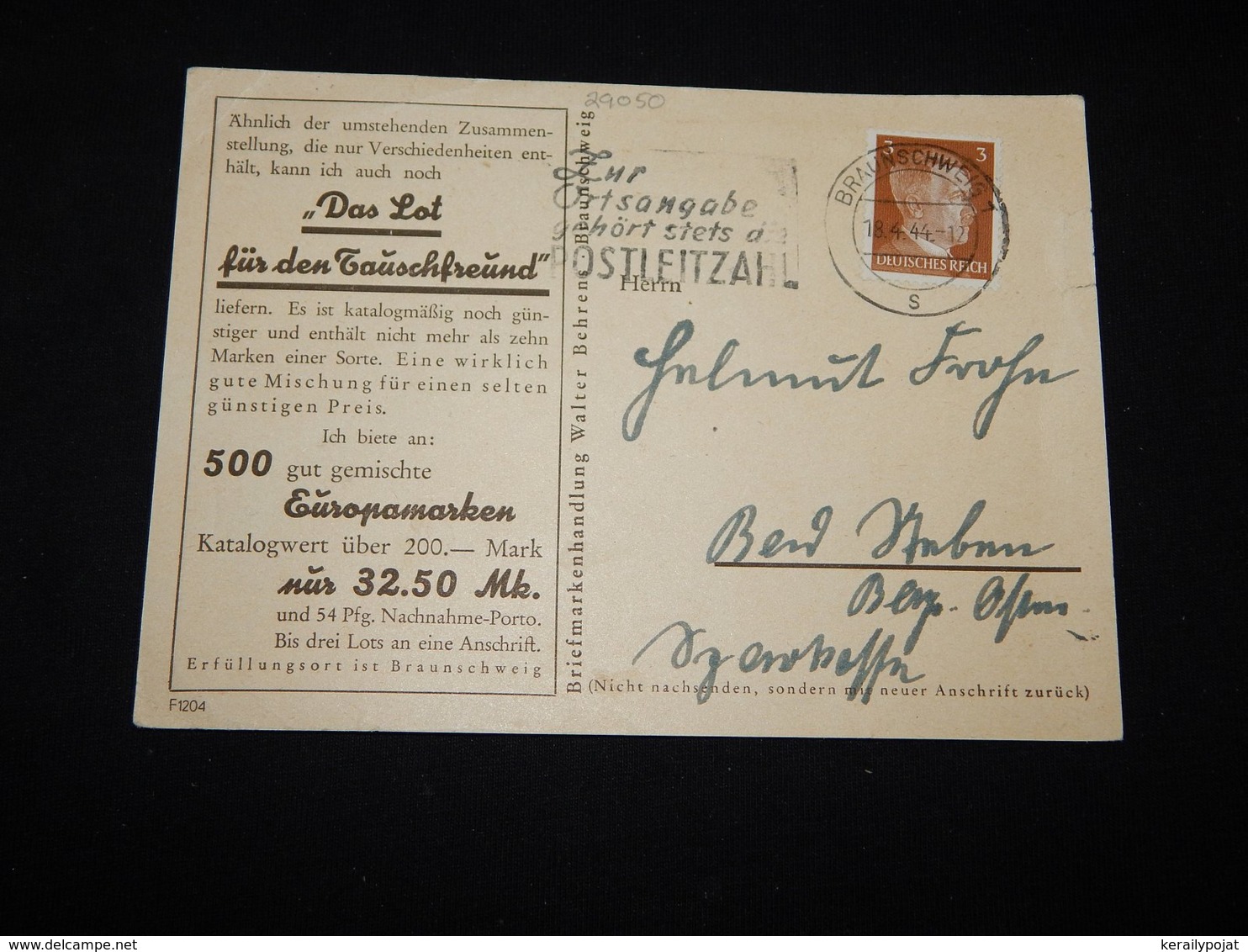 Germany 1944 Braunschweig Slogan Cancellation Card__(L-29050) - Briefe U. Dokumente