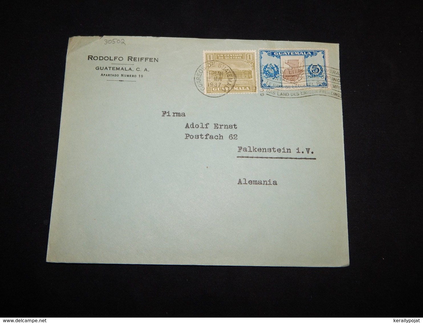 Guatemala 1937 Rudolfo Reiffen Business Cover To Germany__(L-30502) - Guatemala