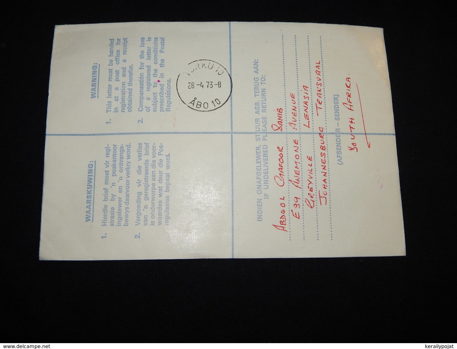 South Africa 1973 Lenasia Registered Cover To Finland__(L-29934) - Briefe U. Dokumente