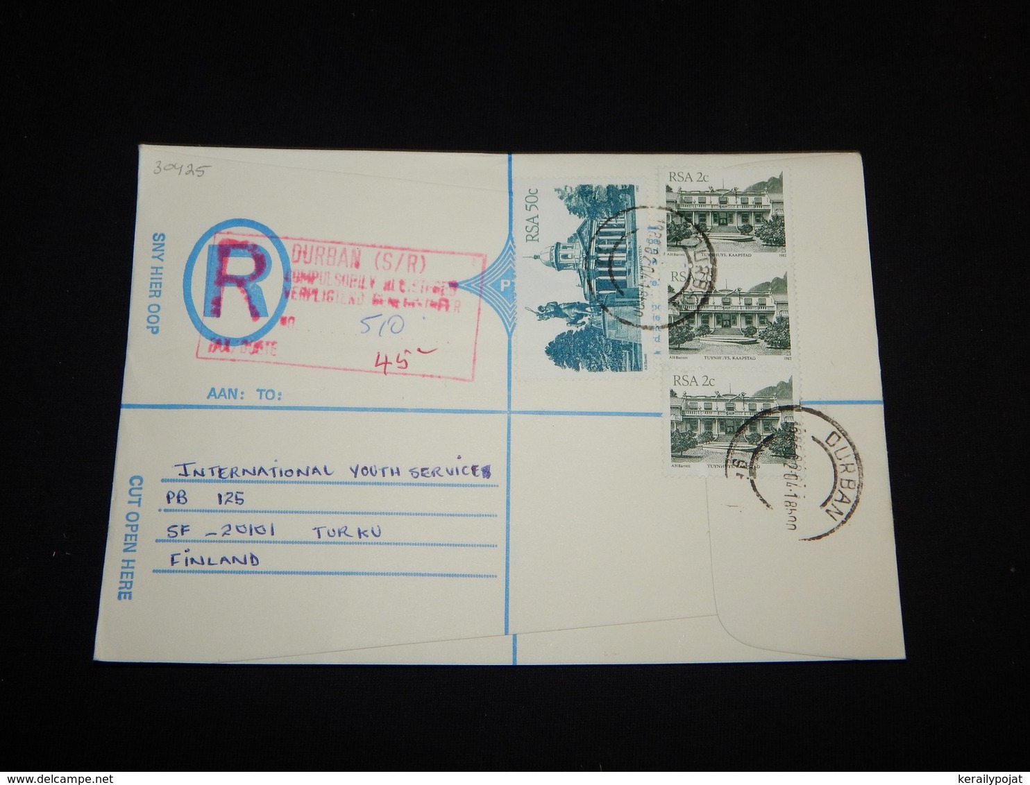 South Africa 1985 Durban Registered Cover To Finland__(L-30425) - Briefe U. Dokumente