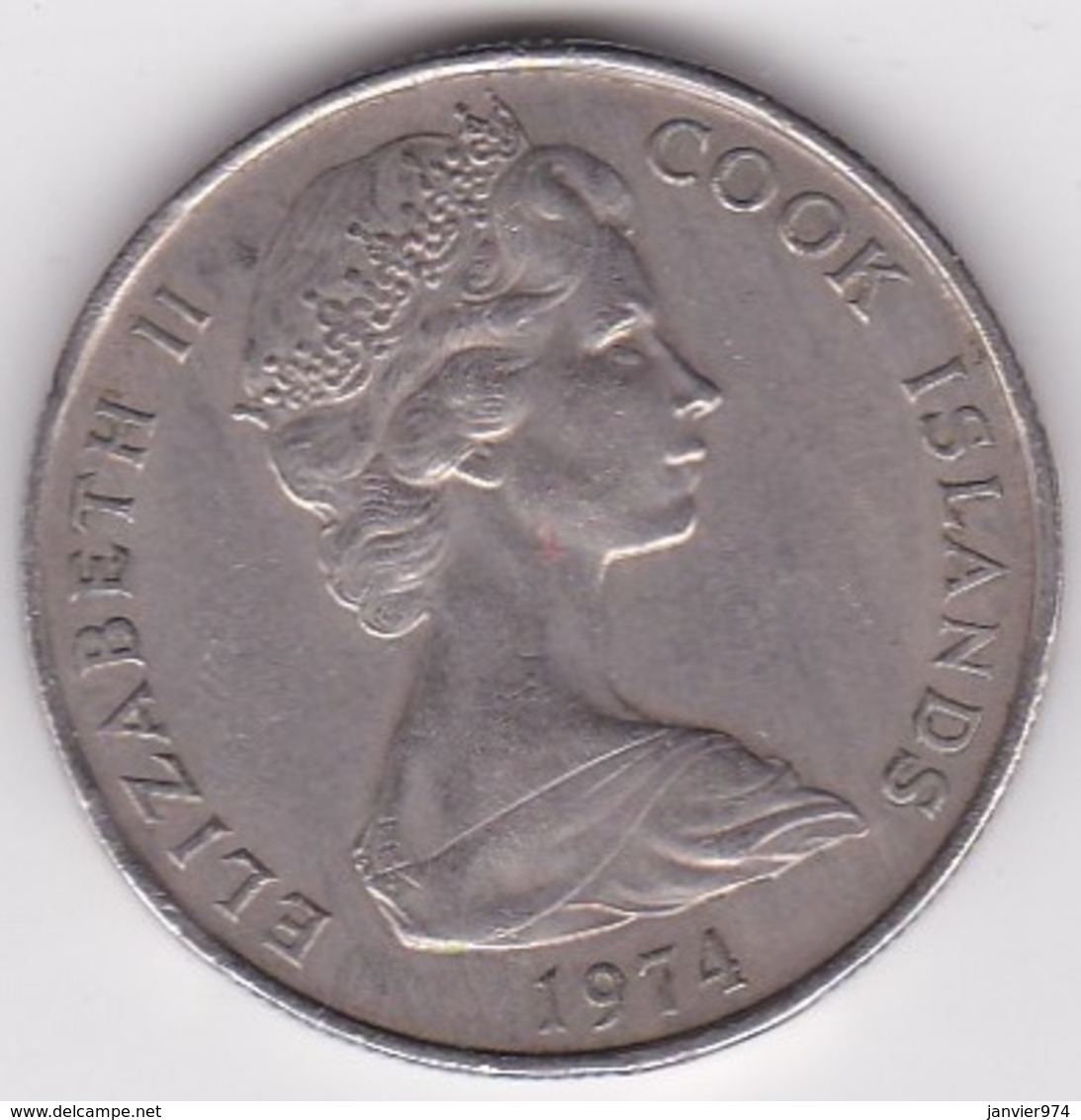 Cook Islands 50 Cents 1974  Elizabeth II. Copper-Nickel.  KM# 6.1 - Cook Islands