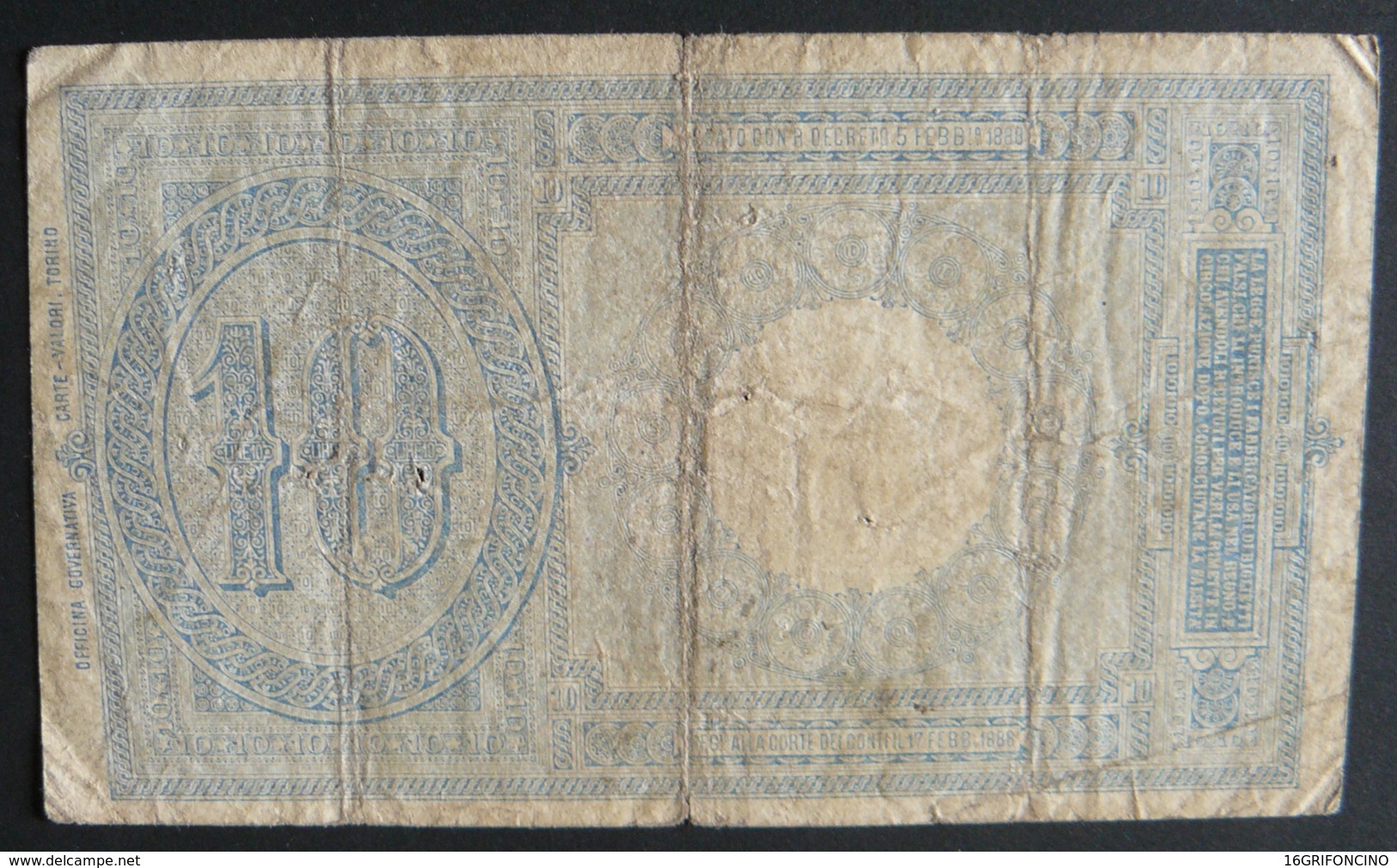 ANCIENT  BEAUTIFUL BANKNOTES OF 10 LIRE N° 2416013054 ...OF HIGH  VALUE /  ANTICA BELLA BANCONOTA - Regno D'Italia – 10 Lire