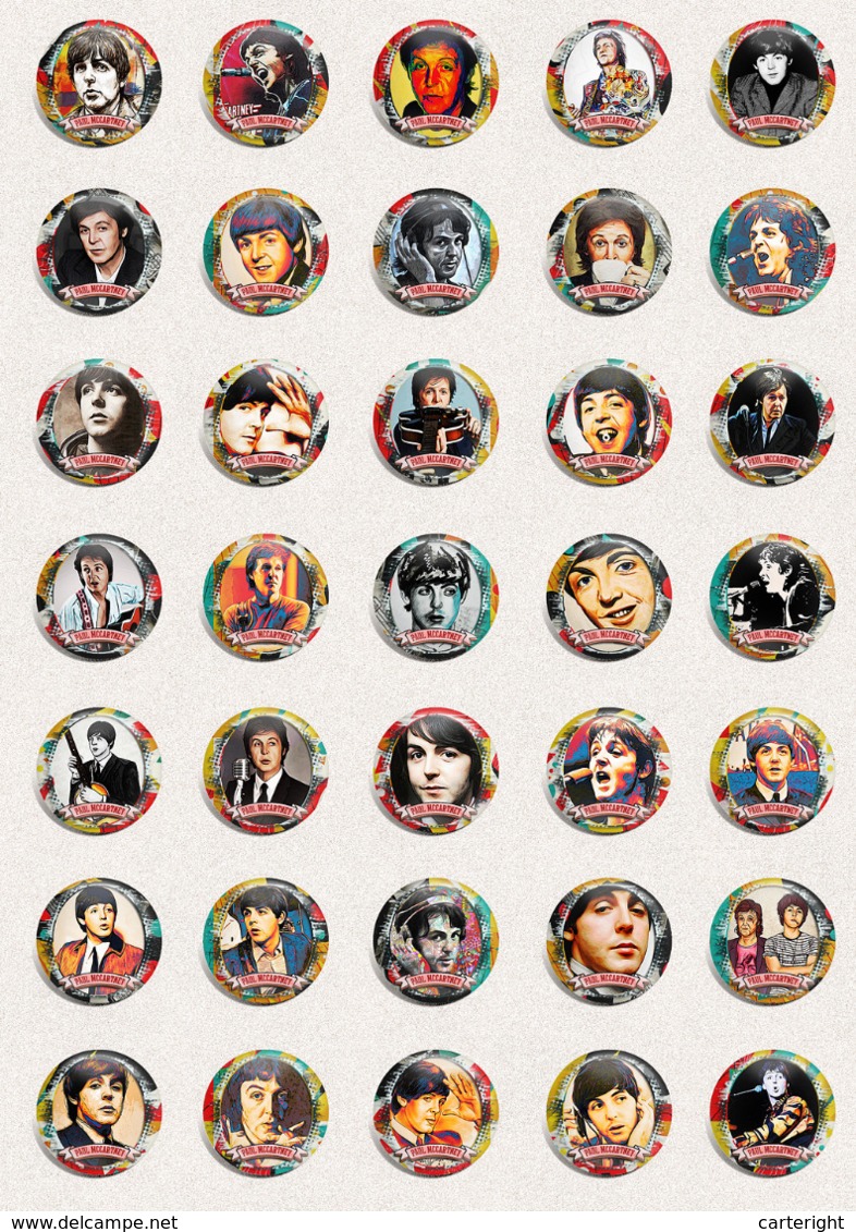 70 X Paul McCartney Music Fan ART BADGE BUTTON PIN SET 3-4 (1inch/25mm Diameter) - Music