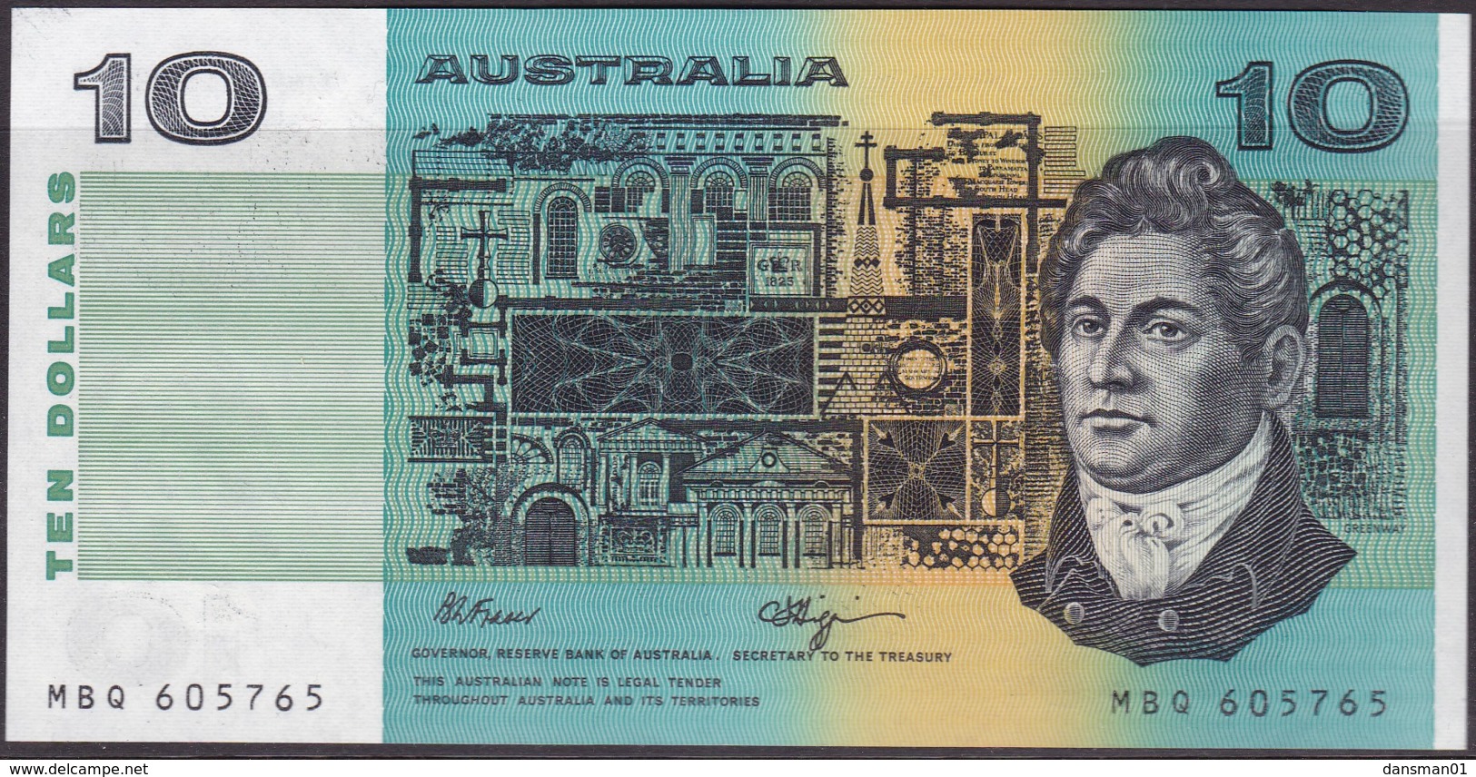 Australia $10 Fraser - Higgins Uncirculated MBQ605765 - 1974-94 Australia Reserve Bank (paper Notes)