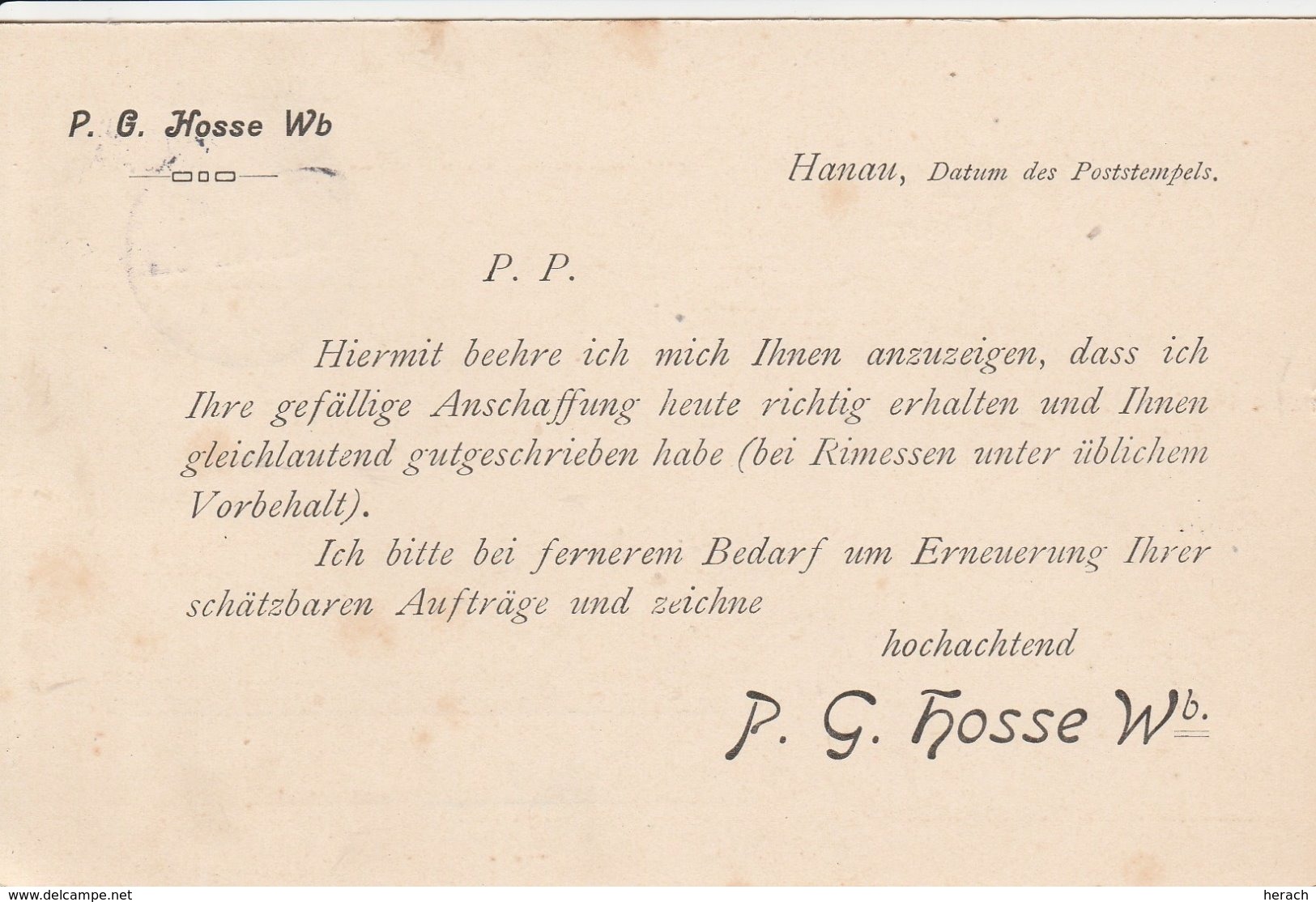 Allemagne Timbre Perforé Perfins Sur Carte Hanau 1914 - Lettres & Documents