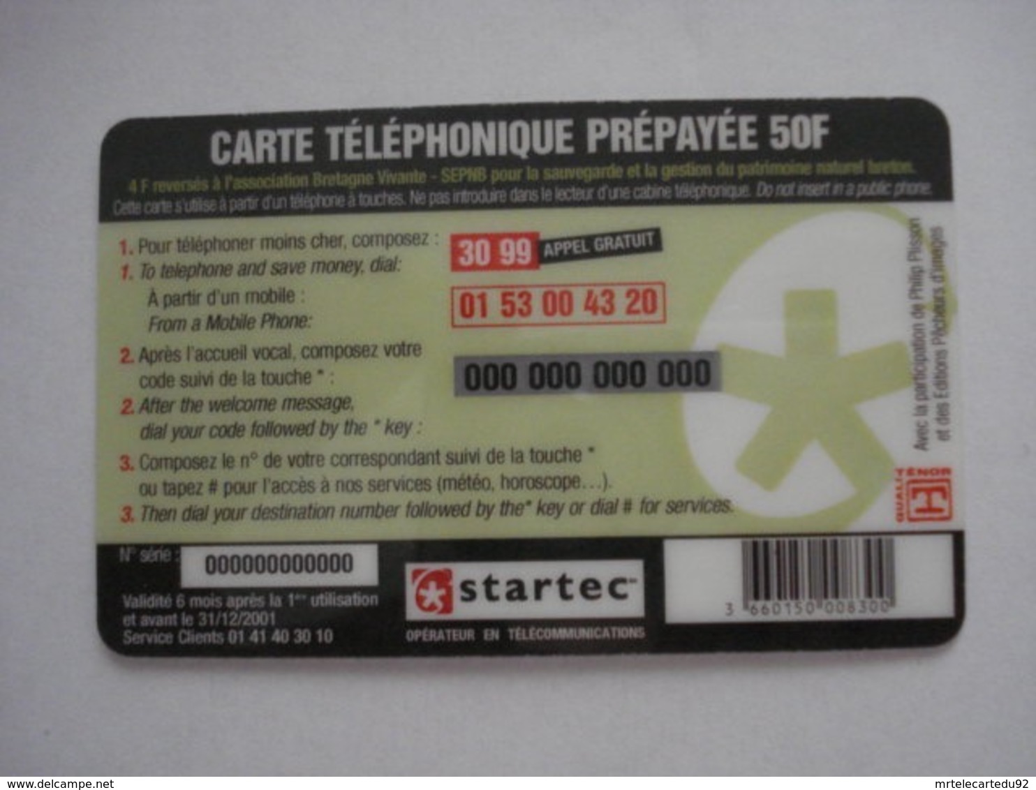 Carte Prépayée Française " Startec " (carte D'essai). Petit Prix ! - Per Cellulari (ricariche)