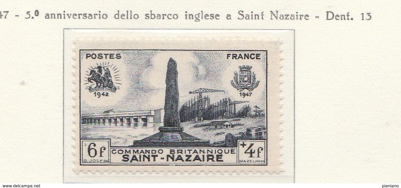 PIA - FRAN : 1947 : 5° Anniversario Dello Sbarco Inglese A Saint Nazaire - (Yv 786) - Unused Stamps