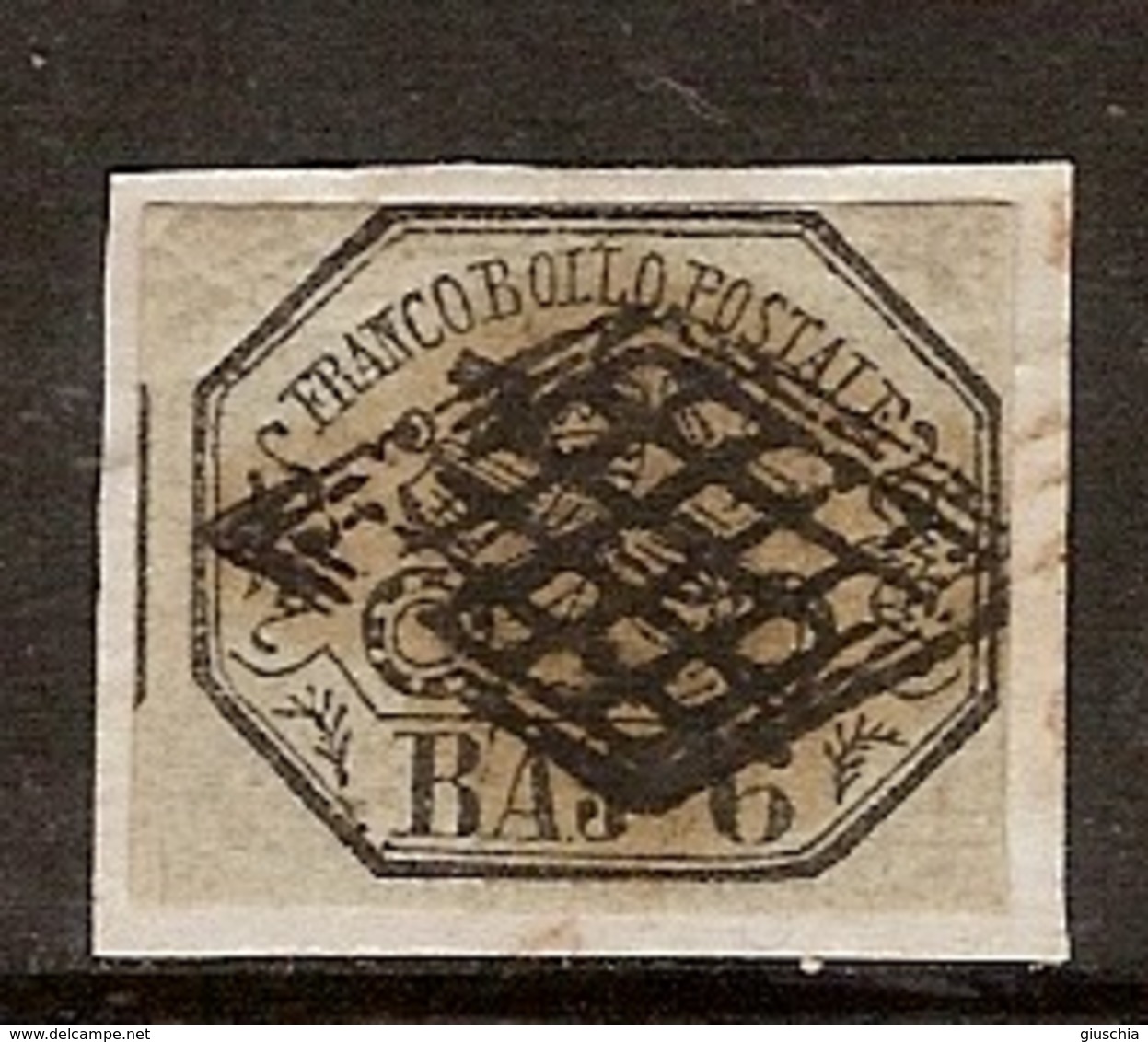 (Fb).A.Stati.Pontificio.1852.-6 Baj Grigio Usato Su Frammento, Firmato (82-19) - Papal States