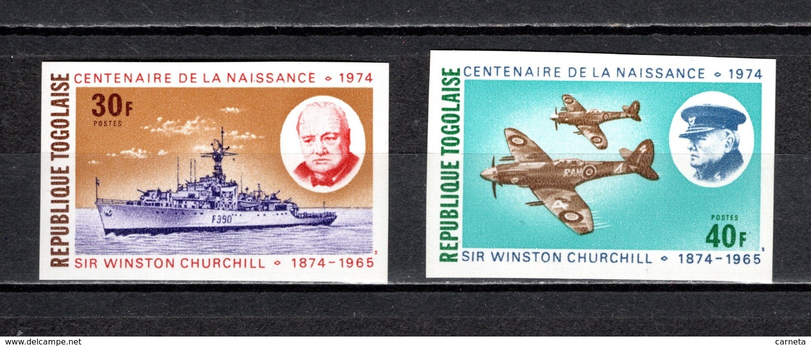 TOGO N° 824 + 825 NON DENTELES  NEUFS SANS CHARNIERE COTE  ?  €  WINSTON CHURCHILL  BATEAUX - Togo (1960-...)