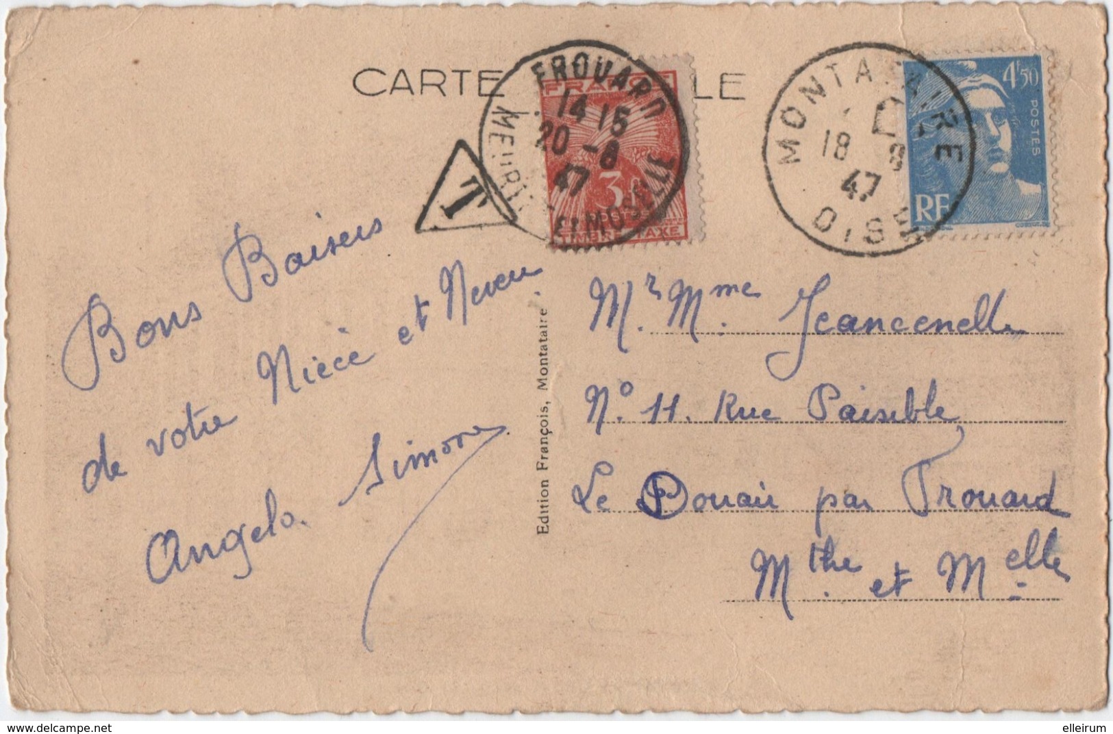 MONTATAIRE. (60) LA GARE.1947. CACHET TAXE Sur GERBE 3 + TRIANGLE T. - Montataire