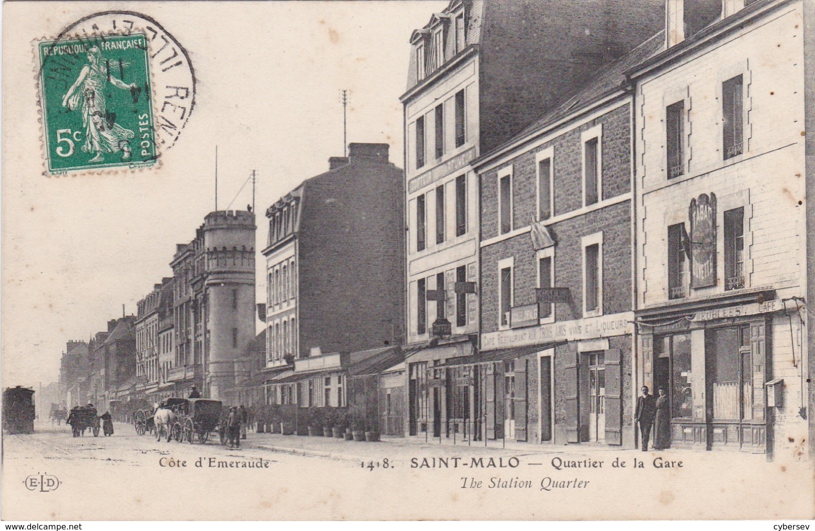 SAINT-MALO - Quartier De La Gare - Tabac Buvette Meublés - Café Restaurant "Aux Trois Amis" - Trains - Fiacres - Animé - Saint Malo