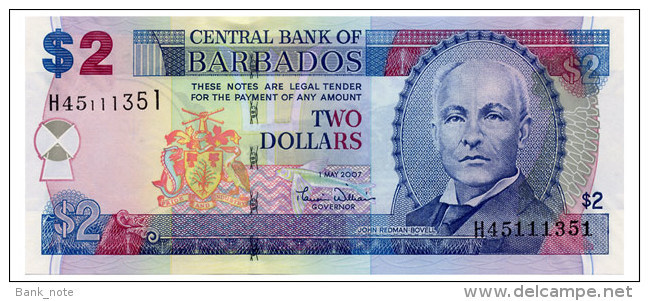 BARBADOS 2 DOLLARS 2007 Pick 66a Unc - Barbados