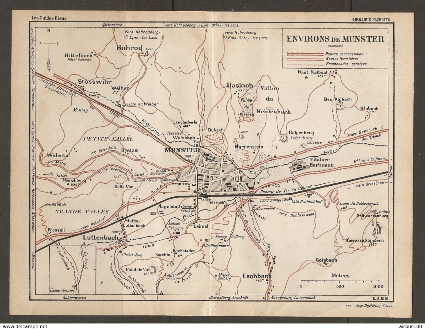 CARTE PLAN 1928 - ENVIRONS DE MUNSTER ROUTES CARROSSABLES FORESTIERES SENTIERS HOHROD HASLACH STOSSWIHR - Topographical Maps