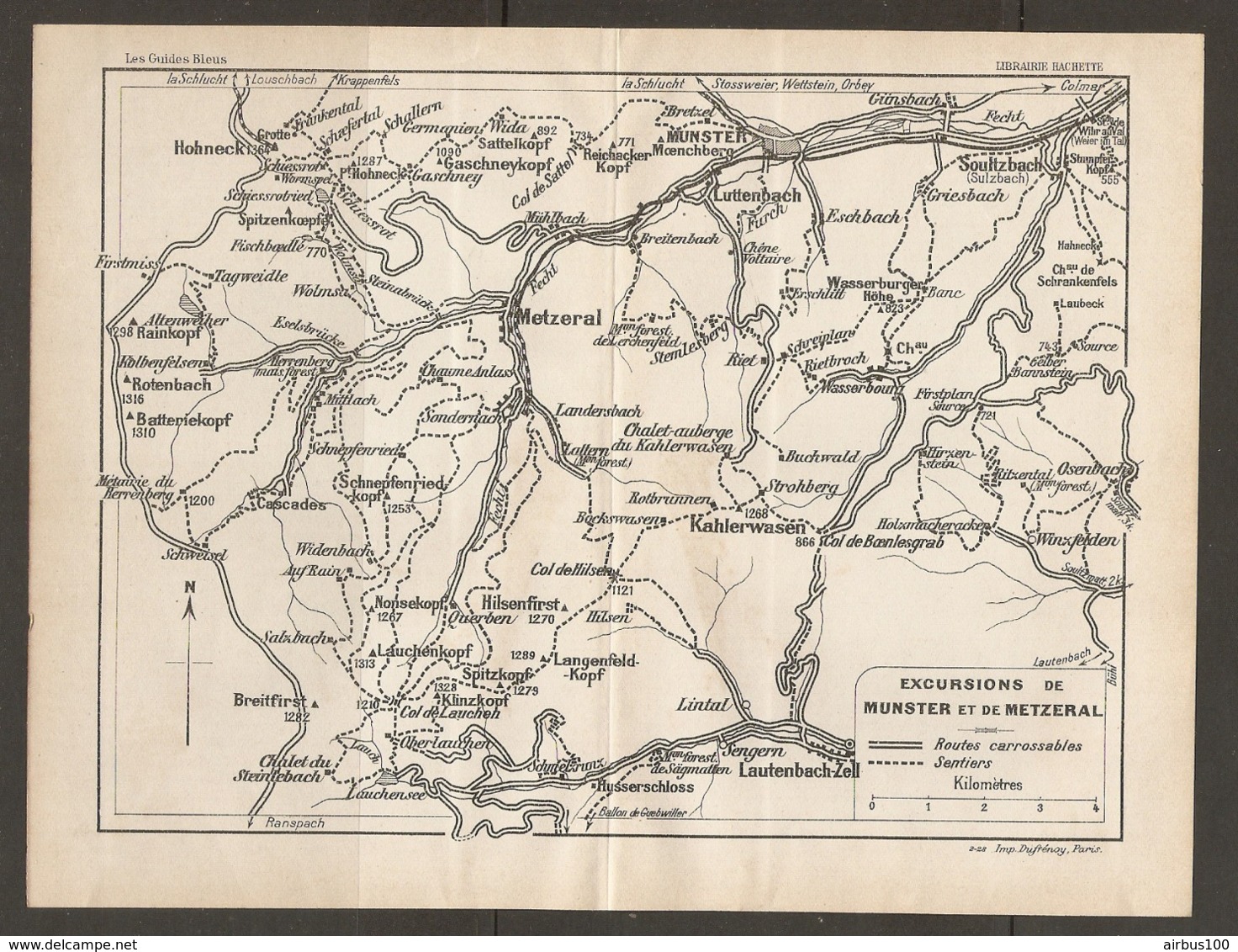 CARTE PLAN 1928 - EXCURSIONS De MUNSTER Et De METZERAL ROUTES CARROSSABLES SENTIERS LUTTENBACH KAHLERWASEN - Topographical Maps