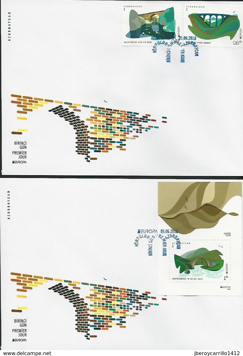 AZERBAIJAN/ ASERBAIDSCHAN/ AZERBAYCAN -EUROPA 2018-"PUENTES - BRIDGES - BRÜCKEN - PONTS"- FDC'S: SET + S.S.- SOLD OUT - 2018