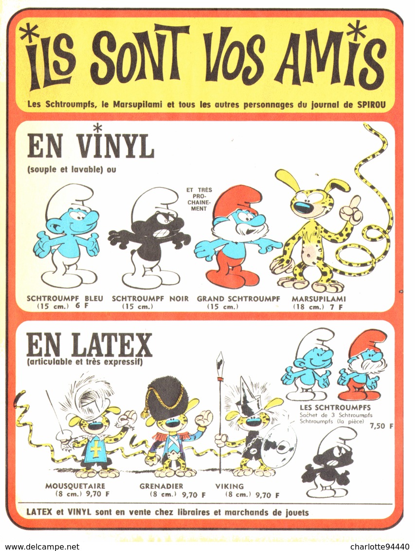 PUB VINYL Et LATEX   " SCHTROUMPF Et MARSUPILAMI   "  1965 ( 1 ) - Figurines En Plastique