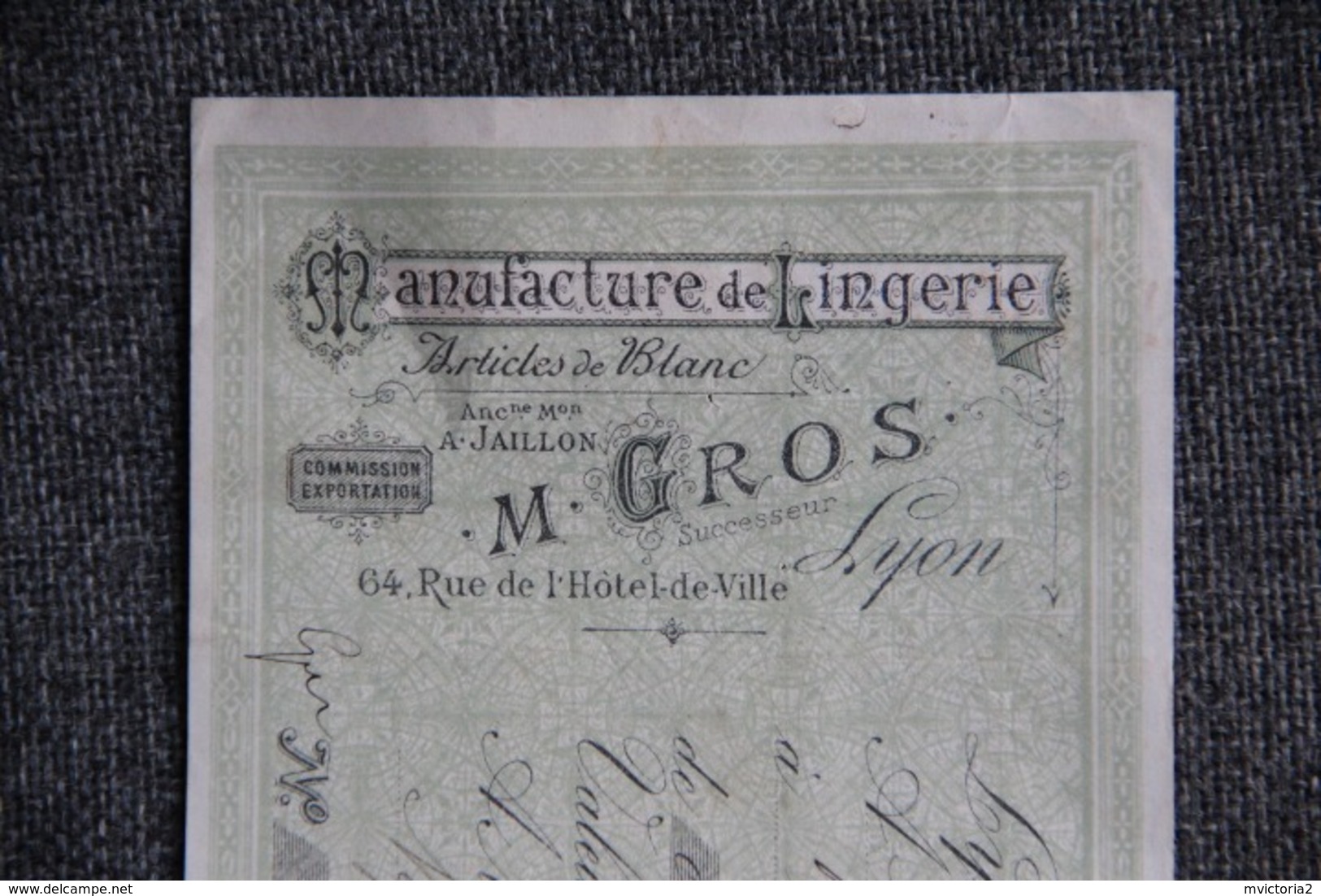 Lettre De Change : LYON, M.GROS, Manufacture De Lingerie - Lettres De Change