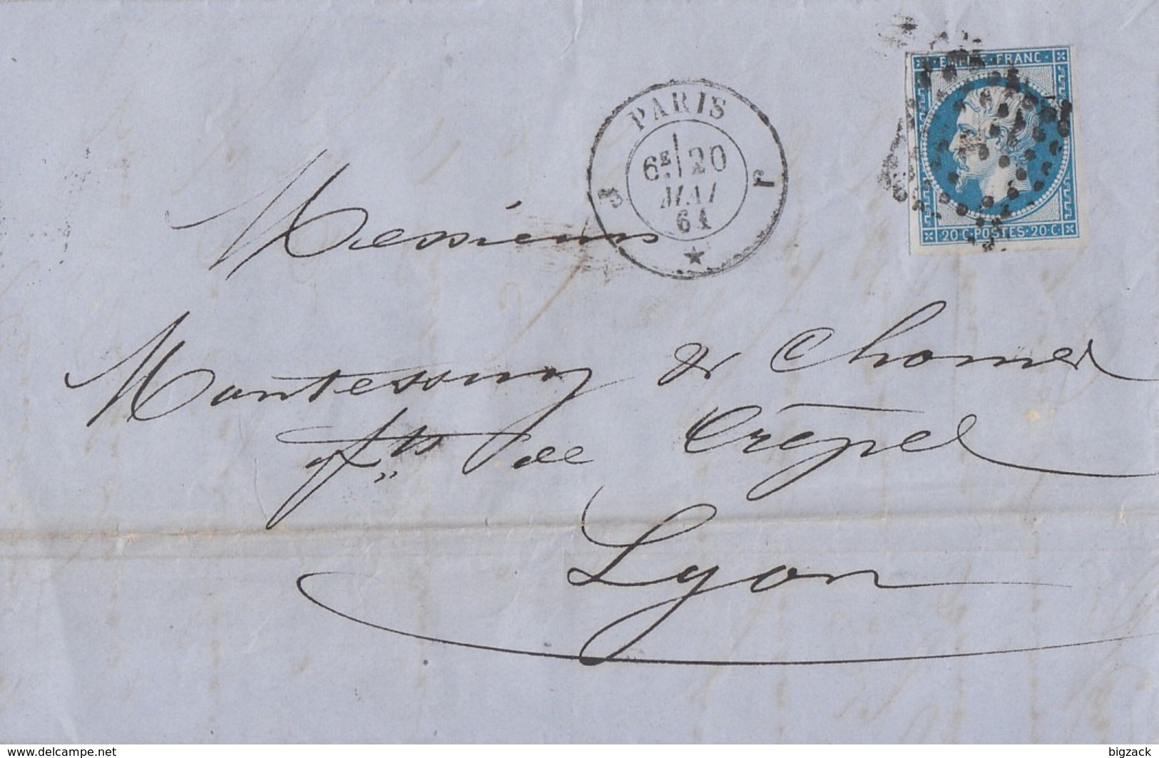 Frankreich Brief EF Minr.13 Paris 20.5.61 - 1853-1860 Napoleone III