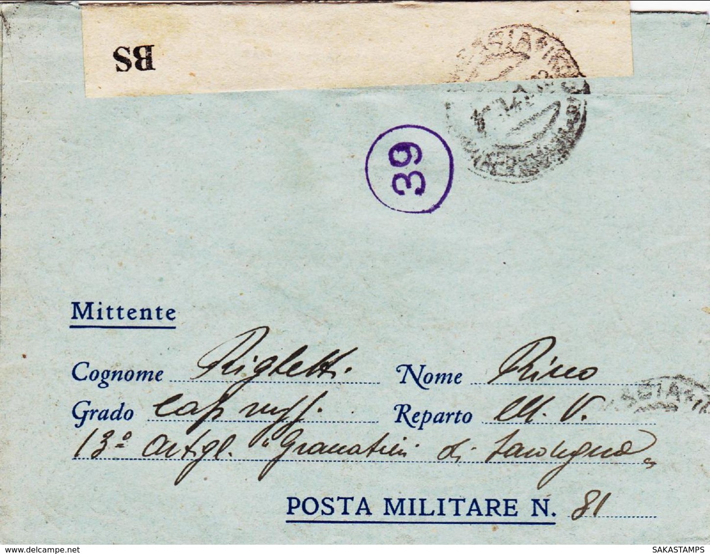 1942-biglietto Postale Per Le Forze Armate Con Annullo Di Posta Militare N. 81, Fascetta Di Censura - Storia Postale