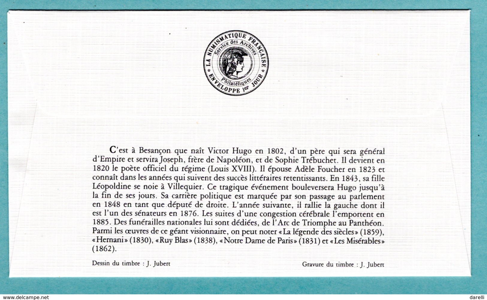 FDC France 1985 - Personnages Célèbres - Victor Hugo - YT 2358 - 25 Besançon - 1980-1989