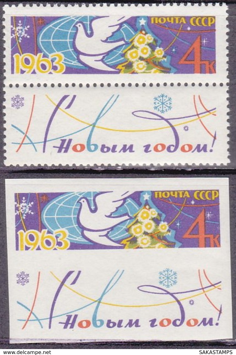 1963-(MNH=**) Russia S.1v.dentellato+non Dentellato "Colomba,albero Di Natale"catalogo Euro 2,25 - Unused Stamps